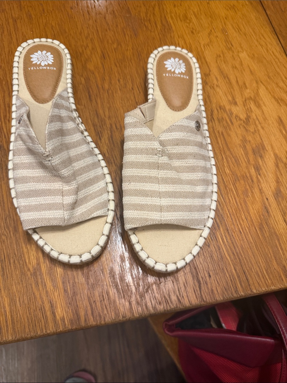 Yellow Box Women's Beige Striped Slide Sandals NWOT 10